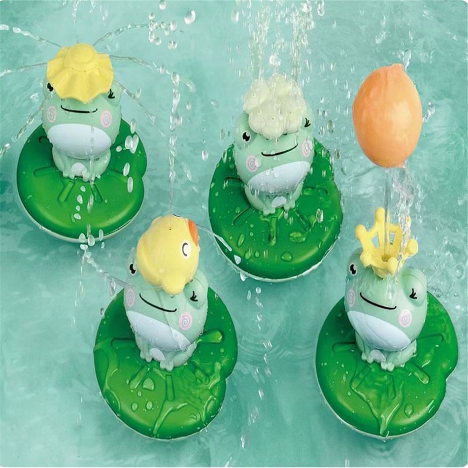 Electric Bath Toys Spray Water Floating Rotation Frog Sprinkler Shower Toys for Kid Swimming Bathroom Bathtub Green big image 5