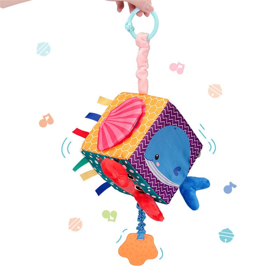 Brinquedo multifuncional de chocalhos de pelúcia para bebê cubo oceânico blocos macios de chocalhos de pelúcia anéis de brinquedo pendurado Multicolorido big image 3