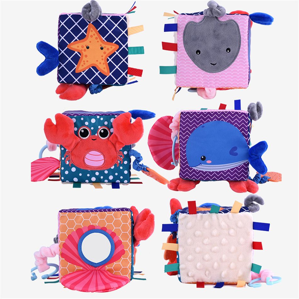 Multifunction Baby Plush Rattles Toy Ocean Cube Soft Blocks Plush Rattles Rings Hanging Toy Multi-color big image 4