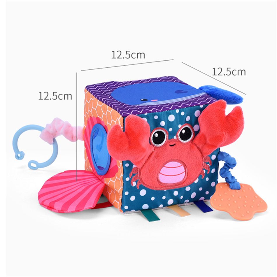 Brinquedo multifuncional de chocalhos de pelúcia para bebê cubo oceânico blocos macios de chocalhos de pelúcia anéis de brinquedo pendurado Multicolorido big image 7