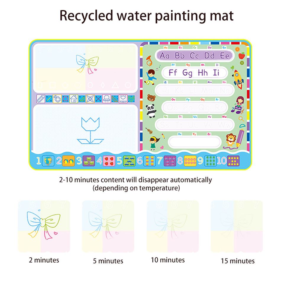 Kids Magic Water Drawing Mat & Pen Coloring Writing Doodle Board Toddler Educational Painting Pad Tools Multi-color big image 3