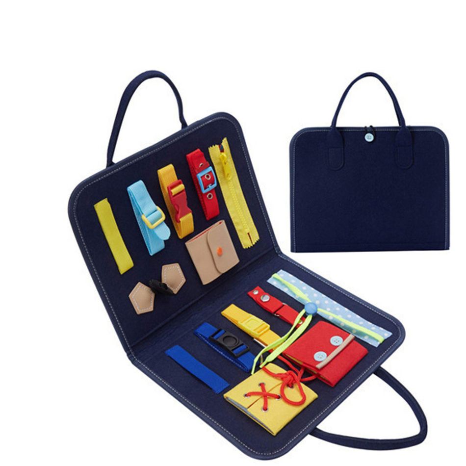 Busy Board Montessori Toys Early Learning Education Toddlers Sensory Toys for Basic Dressing Skills Learning Dark Blue big image 1