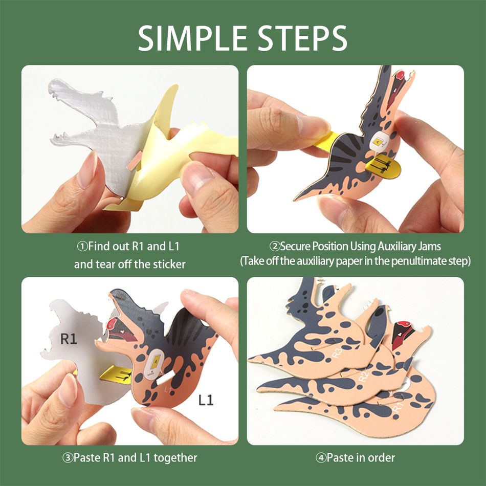 3D Paper Animal Dinosaur Jigsaw Puzzle DIY Kit Premium Cardboard Models Kids Crafts Gift Green big image 2