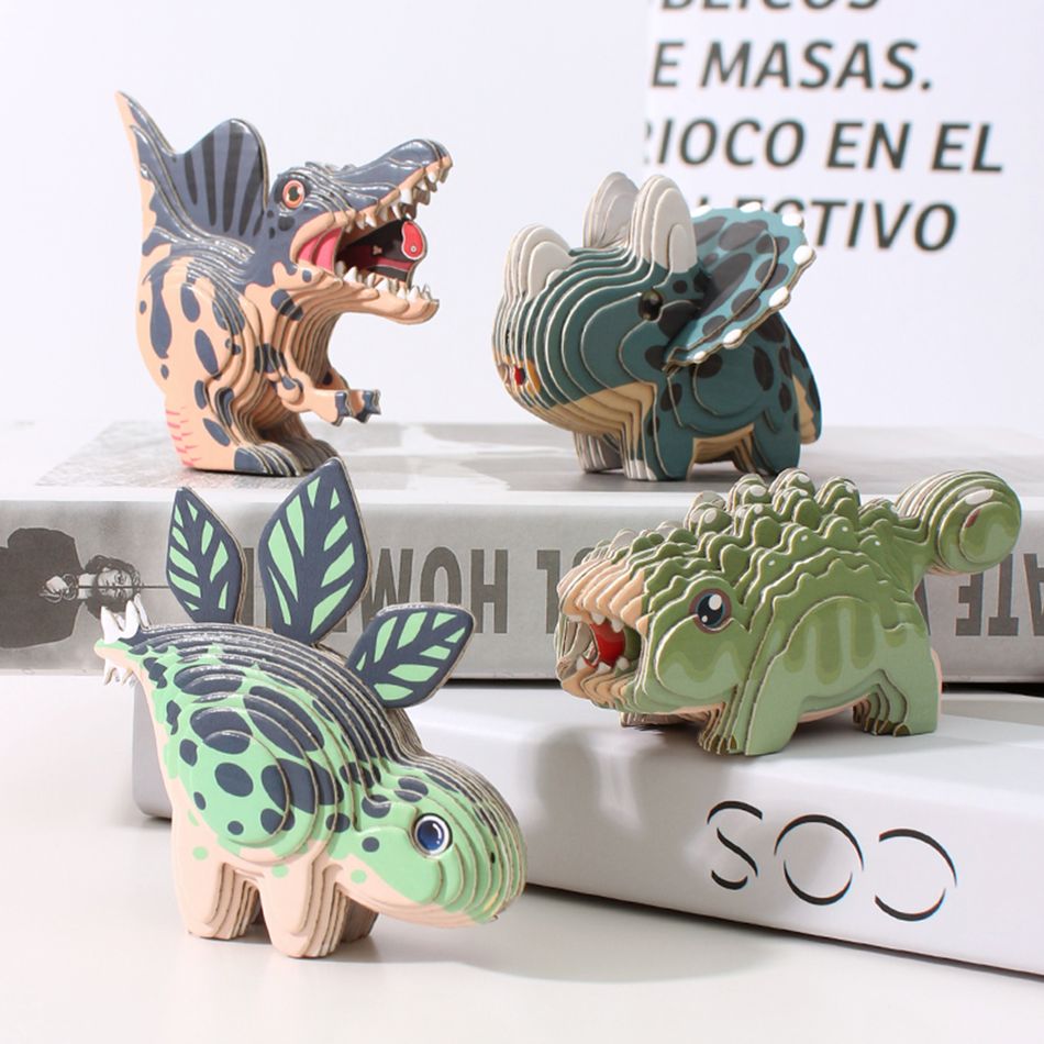 3D Paper Animal Dinosaur Jigsaw Puzzle DIY Kit Premium Cardboard Models Kids Crafts Gift Green big image 3