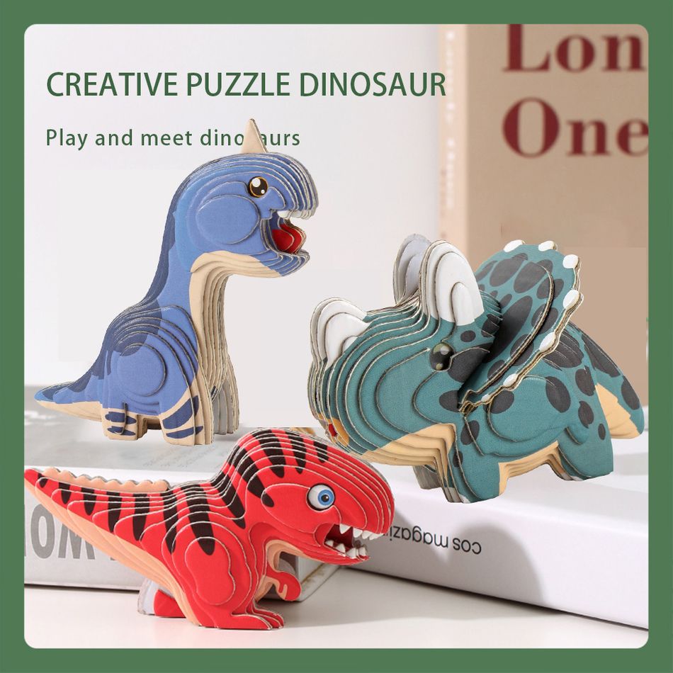 3D Paper Animal Dinosaur Jigsaw Puzzle DIY Kit Premium Cardboard Models Kids Crafts Gift Green