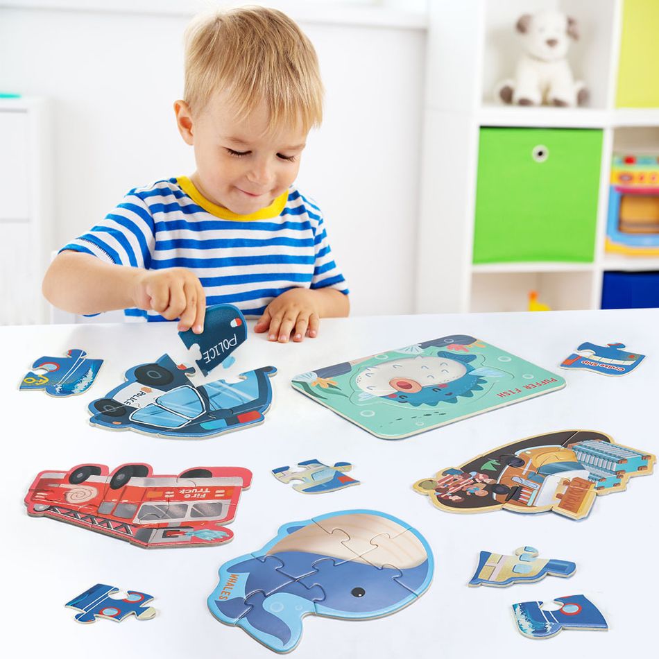 2-6Pcs Toddlers Leveled Puzzles Preschool Learning Jigsaw Puzzles Sea Animals Vehicles for Ages 1.5-2 Light Blue big image 4