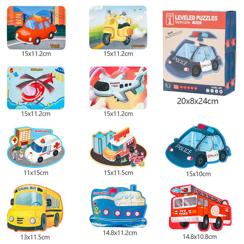 2-6Pcs Toddlers Leveled Puzzles Preschool Learning Jigsaw Puzzles Sea Animals Vehicles for Ages 1.5-2 Light Blue big image 5