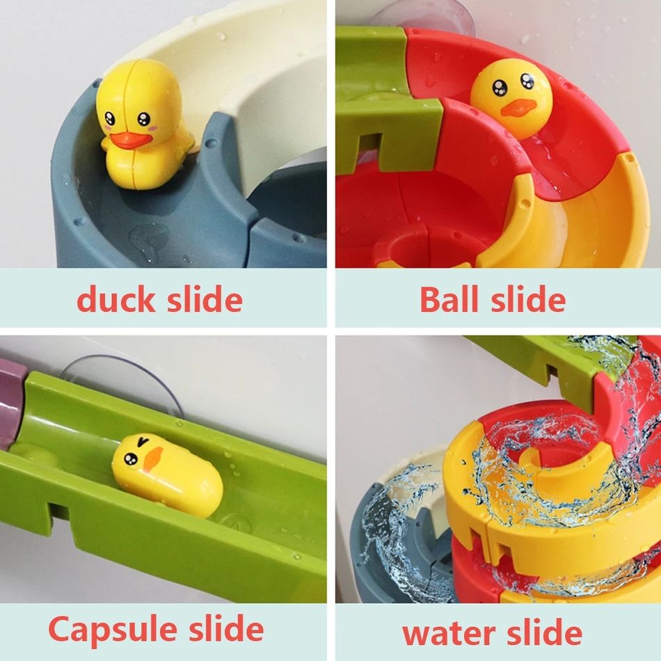 66Pcs Baby Bath Toys DIY Marble Race Run Assembling Track Water Slideway Toys Bathroom Bathtub Toys Multi-color big image 4