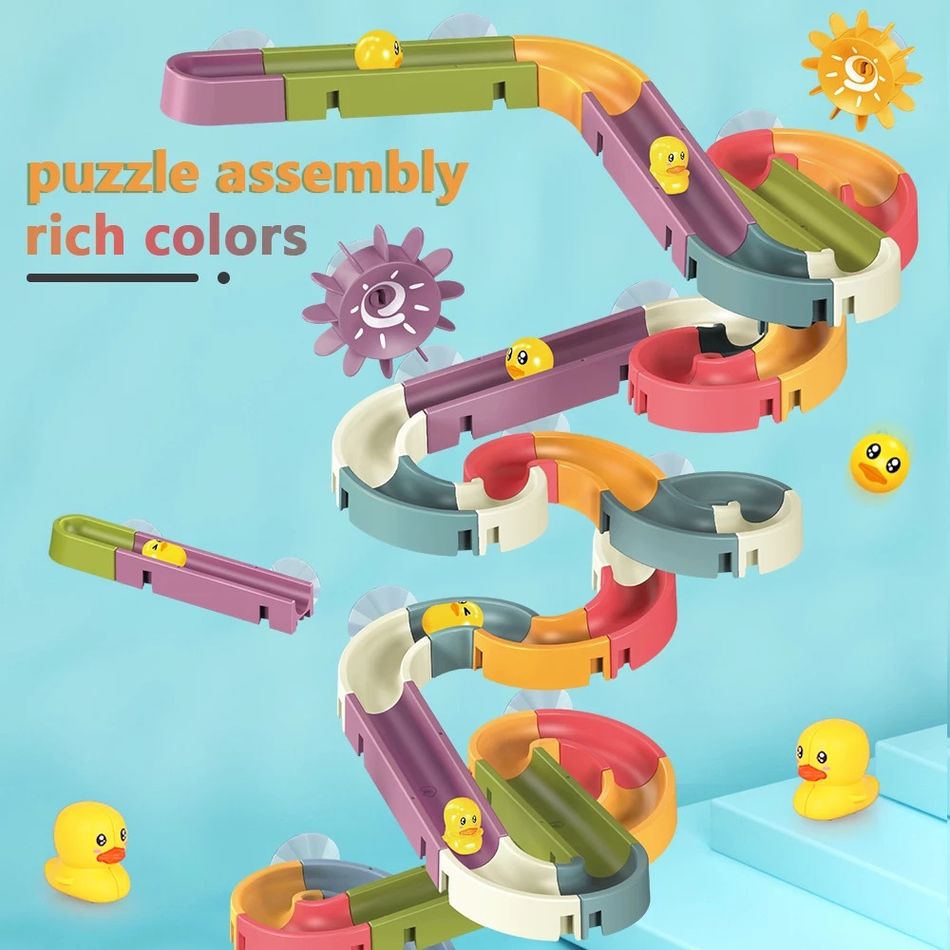 66Pcs Baby Bath Toys DIY Marble Race Run Assembling Track Water Slideway Toys Bathroom Bathtub Toys Multi-color big image 6