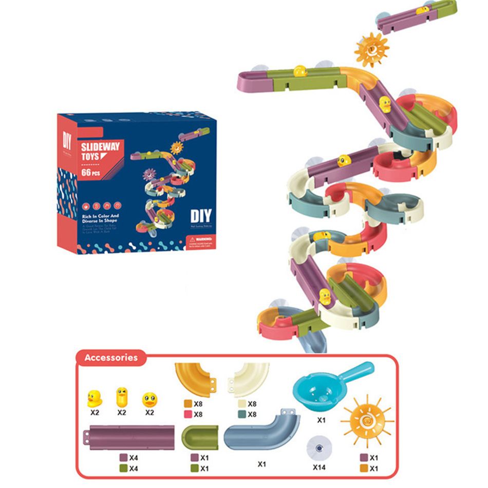 66Pcs Baby Bath Toys DIY Marble Race Run Assembling Track Water Slideway Toys Bathroom Bathtub Toys Multi-color big image 1