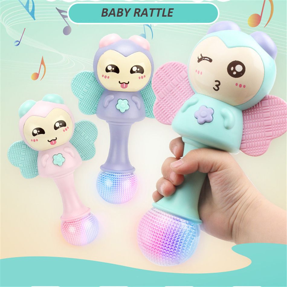 Baby Music Flashing Teether Rattle Toys Hand Bells Mobile Infant Stop Weep Tear Rattles (widgets color random) Pink big image 2