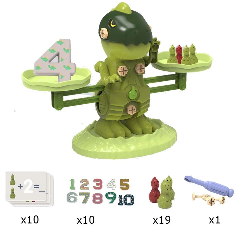 Kindergarten Balance Math Game Dinosaur Balance Scale Digital Number Learning Counting Matching Game Montessori Math Toy Green big image 1