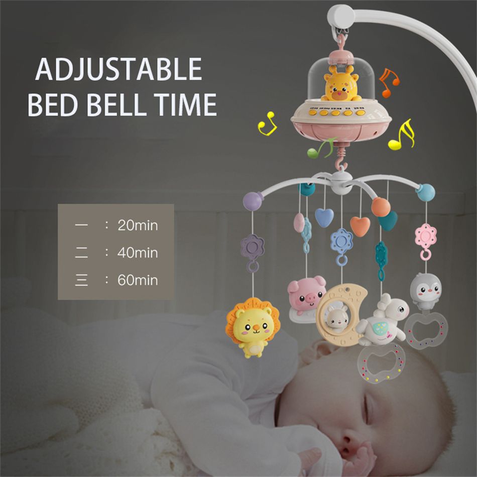 Baby Mobile Rattles Toys Hanging Rotating Crib Bed Bell Music Box with Timing Function Projector and Lights Color-A