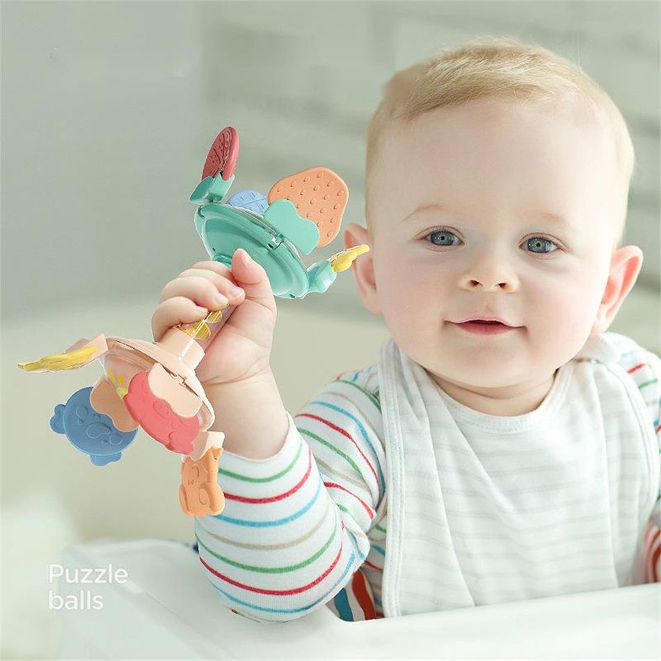 Baby Rattle Toys Food Grade Silicone Teether Hand Grab Sensory Toys Toddler Teething Toy (Random color of spare parts) Color-A big image 2