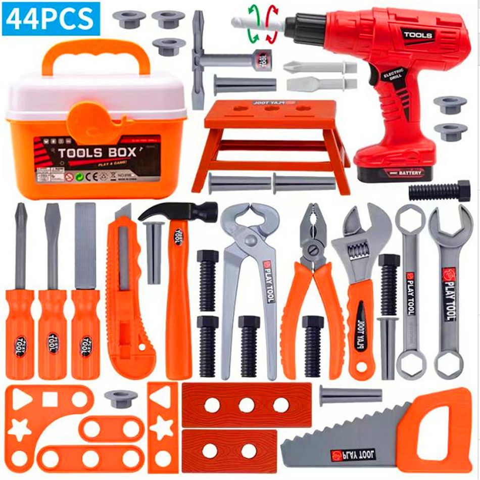44pcs Tools Box Set Kids Role Play Simulation Engineer Repair Tools Electric Drill Screwdriver Pretend Play Tool Toys Color-A big image 1