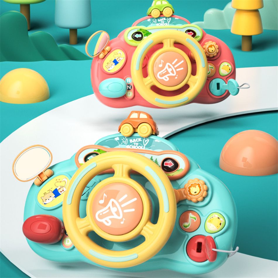 Toddler Steering Wheel Toy with lights and sounds Simulate Driving Car Cartoon Driving Steering Wheel Toy Color-A big image 1
