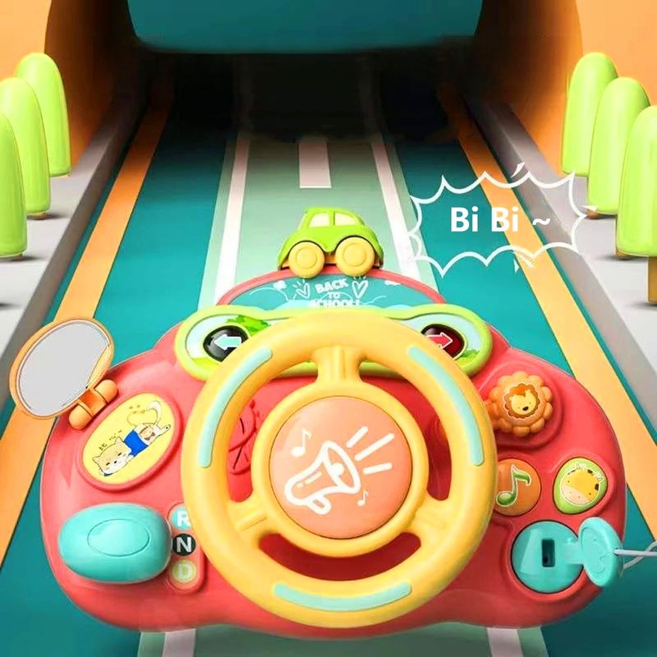 Toddler Steering Wheel Toy with lights and sounds Simulate Driving Car Cartoon Driving Steering Wheel Toy Color-A big image 5
