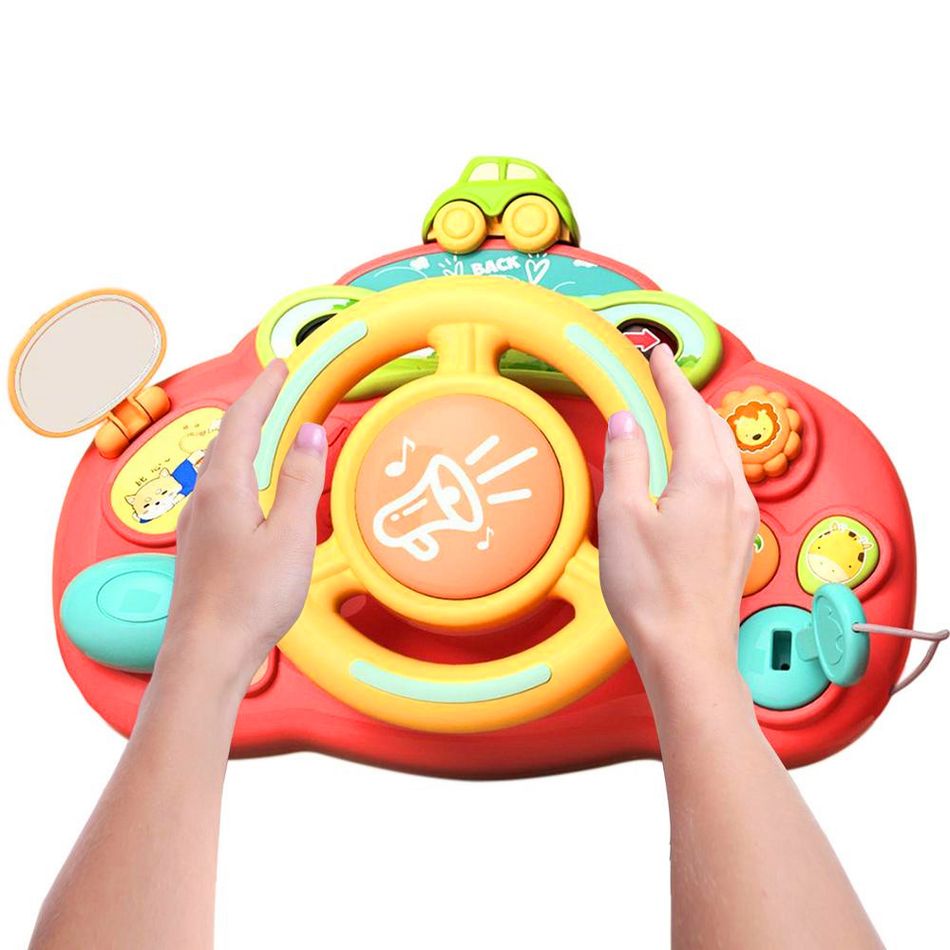 Toddler Steering Wheel Toy with lights and sounds Simulate Driving Car Cartoon Driving Steering Wheel Toy Color-A big image 6