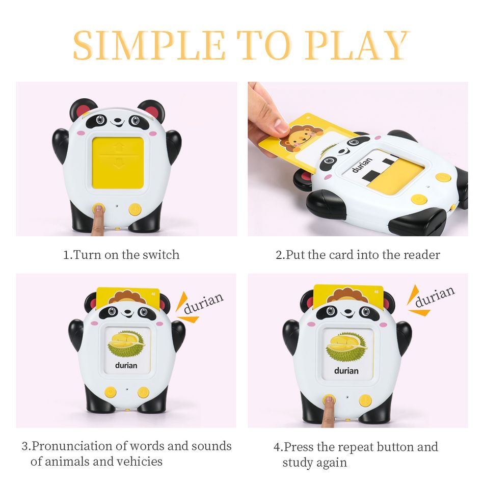 Talking Flash Cards Learning Toys Childhood Early Intelligent Education Audio Card Reading Learning English Machine with 224 Words for Age 2-6 Years Black/White big image 3