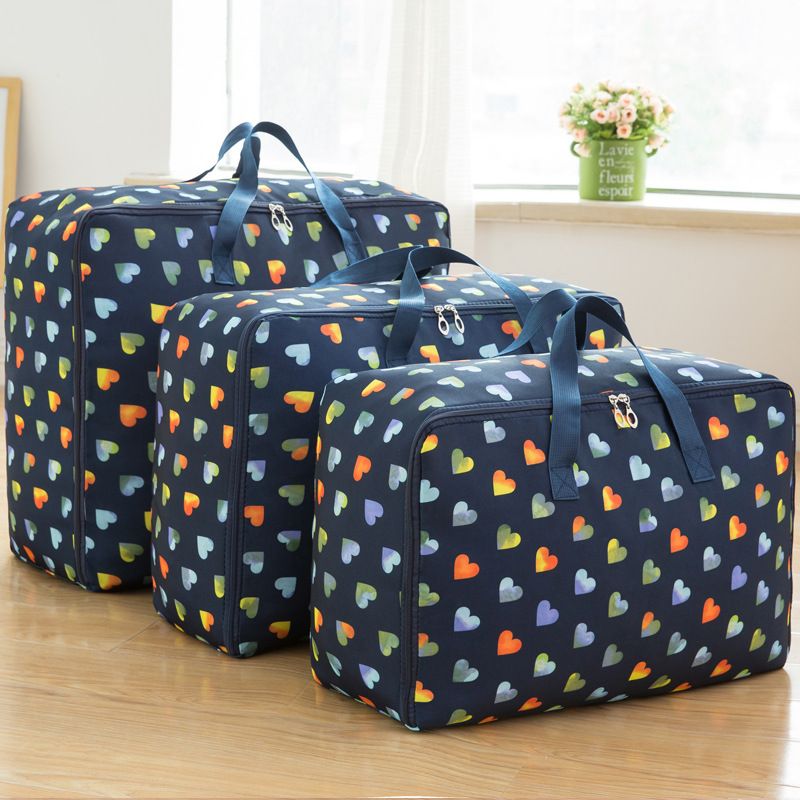 3pcs Cloth Storage Organize Bag 210D Foldable Waterproof Oxford Fabric Shell Dark Blue