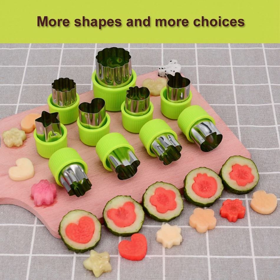 12 pcs cortador de legumes formas conjunto, mini torta, frutas e selos de biscoito molde Verde Pálido big image 6