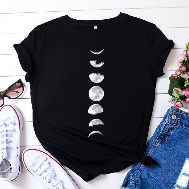 Eclipse of the moon Printed Casual Tee For women Black