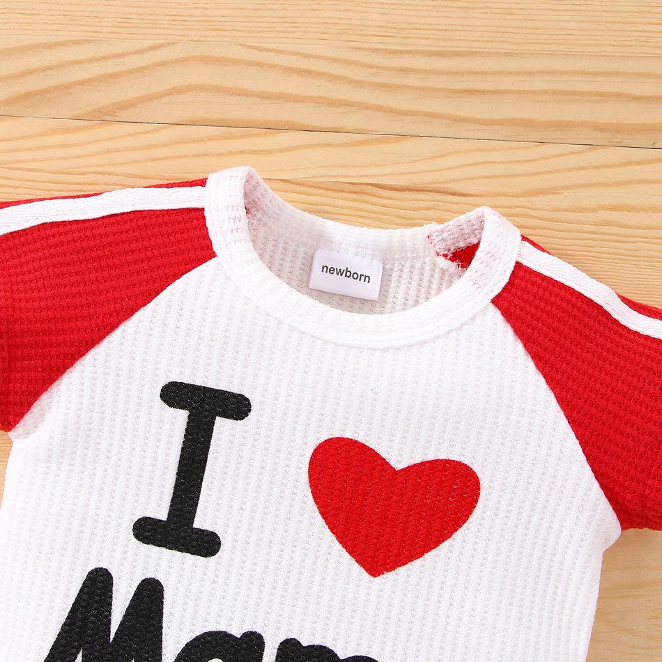 2pcs Baby Boy/Girl 95% Cotton Short-sleeve Love Heart and Letter Print Colorblock Tee with Shorts Set Red big image 4