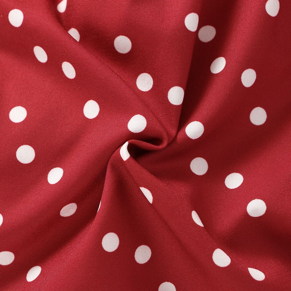 Toddler Girl Polka dots Bowknot Button Design Ruffled Belted Cami Rompers Red big image 7