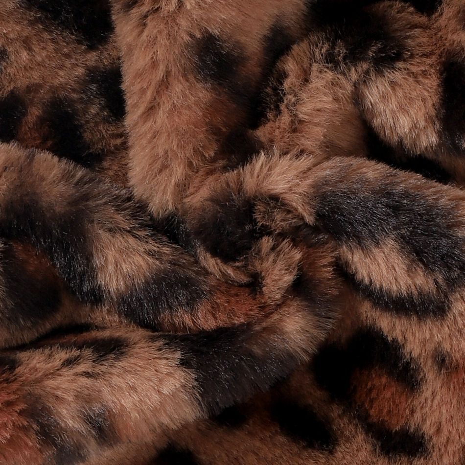 3pcs Baby Girl 95% Cotton Long-sleeve Letter Print Splice Leopard Fleece Dress and Cardigan with Headband Set Khaki