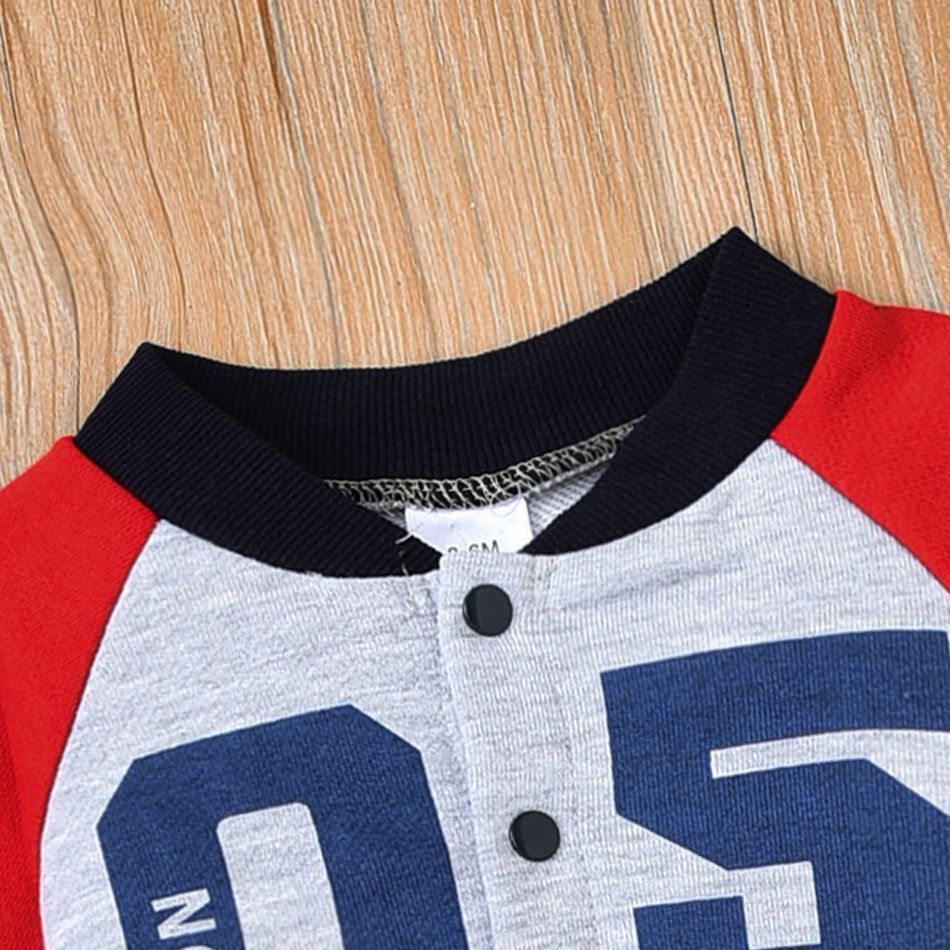 2pcs Baby Number Print Color Block Long-sleeve Baseball Jacket and Mini Skirt Set Grey big image 4