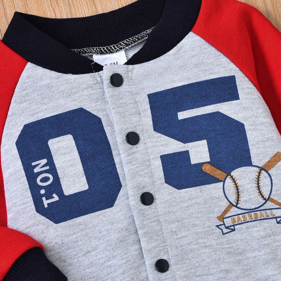 2pcs Baby Number Print Color Block Long-sleeve Baseball Jacket and Mini Skirt Set Grey big image 3