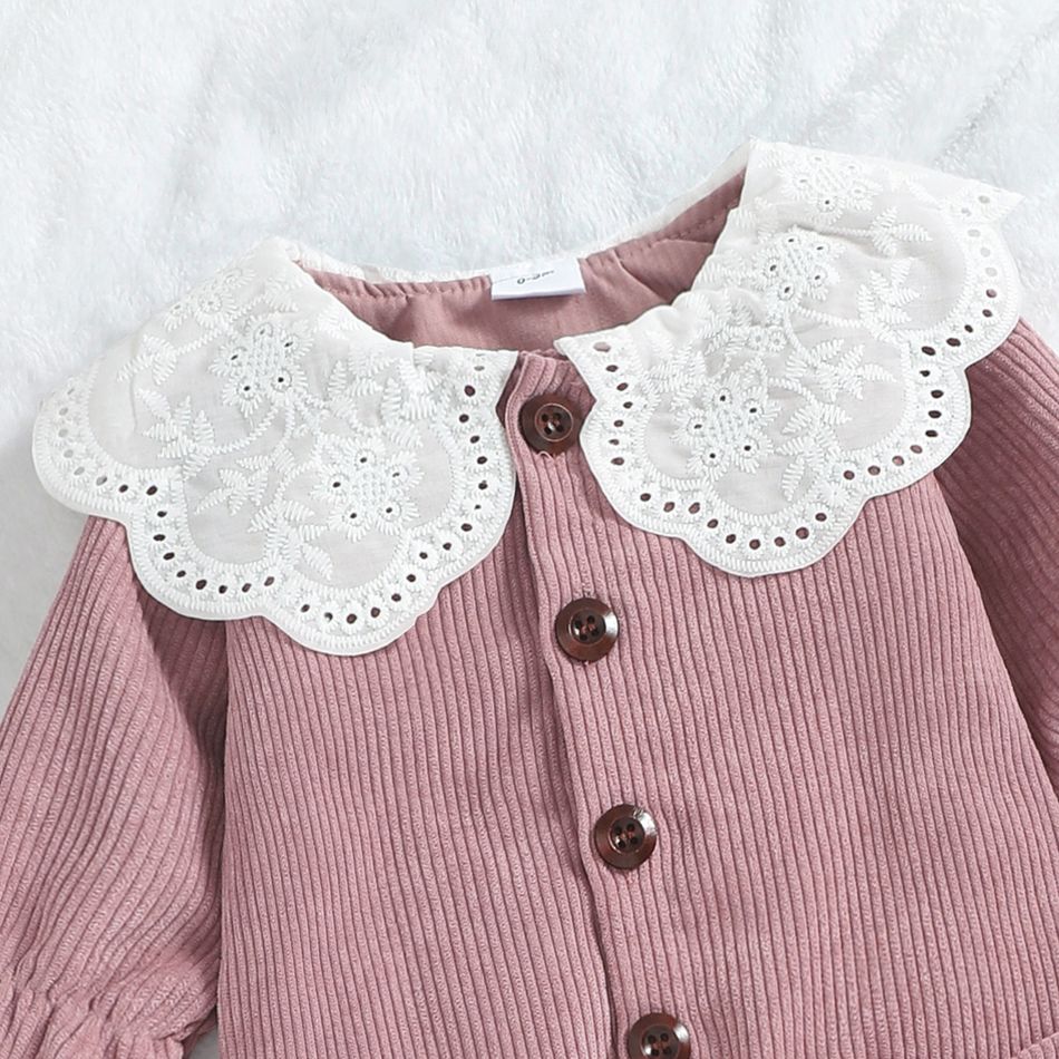 Doll Collar Pink Corduroy Long-sleeve Baby Jumpsuit Pink big image 5