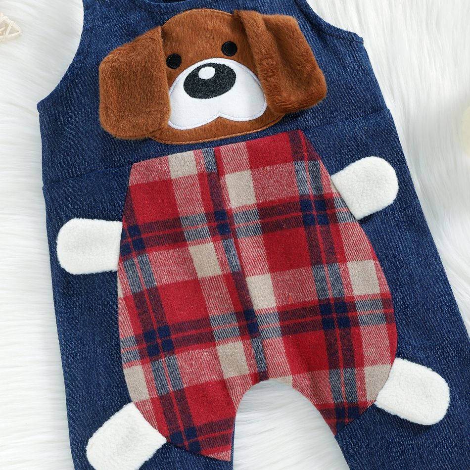 2pcs Baby Red Plaid Long-sleeve Shirt Romper and 100% Cotton Denim Overalls Set Red big image 8