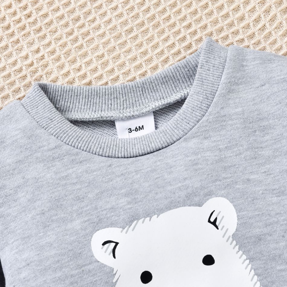 2pcs Baby Polar Bear Print Long-sleeve Sweatshirt and Ripped Denim Jeans Set Light Grey big image 5