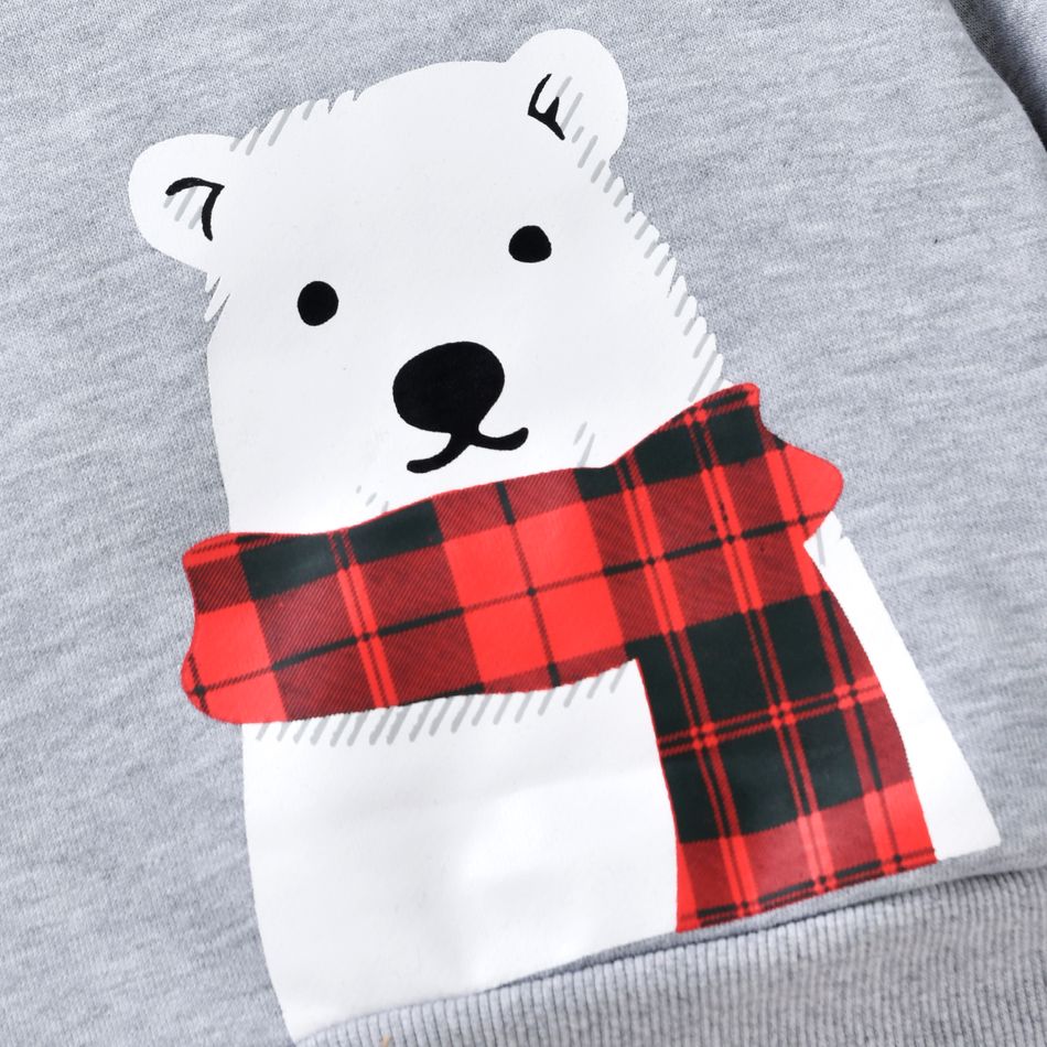 2pcs Baby Polar Bear Print Long-sleeve Sweatshirt and Ripped Denim Jeans Set Light Grey big image 6