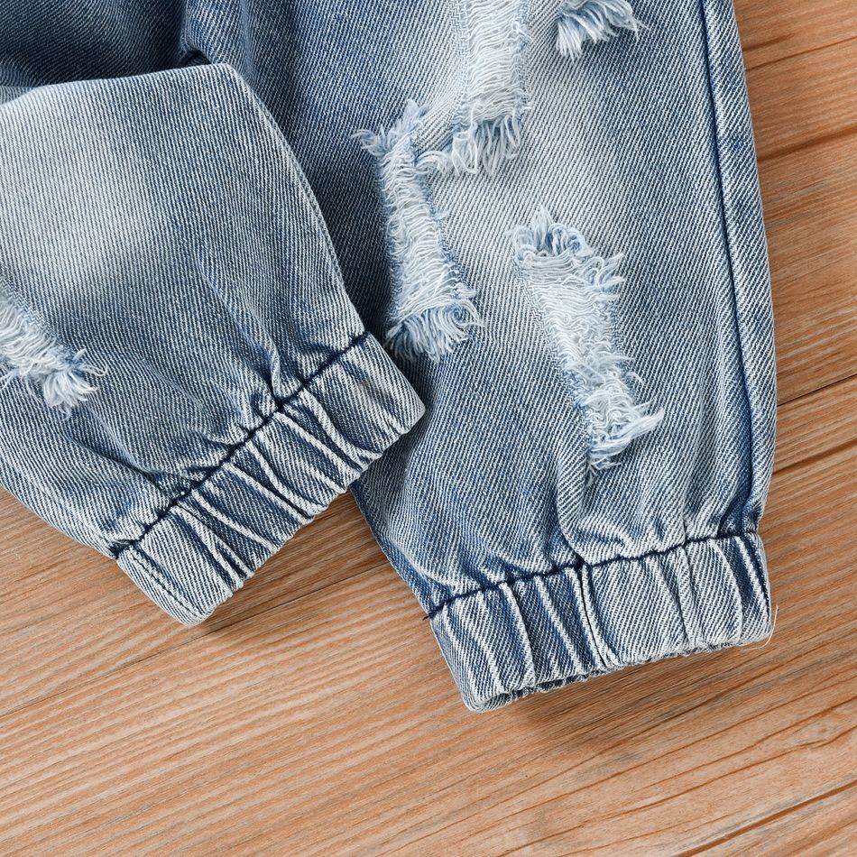 2pcs Baby Polar Bear Print Long-sleeve Sweatshirt and Ripped Denim Jeans Set Light Grey big image 9