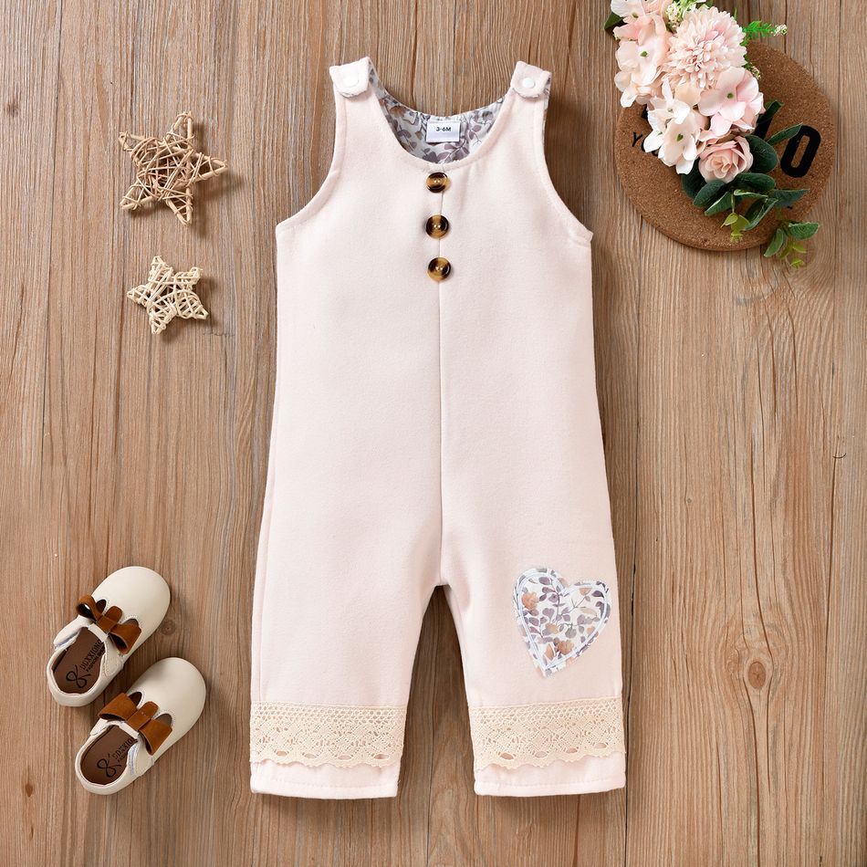 Baby Girl Love Heart Pattern Beige Wool Blend Sleeveless Jumpsuit Beige