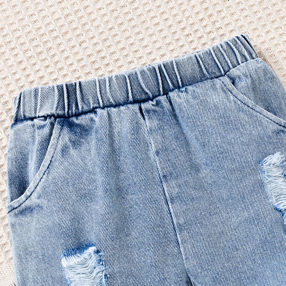 2 peças menino/menina 100% algodão jeans rasgado e conjunto de moletom de manga comprida com estampa de arco-íris Cor Bege big image 10
