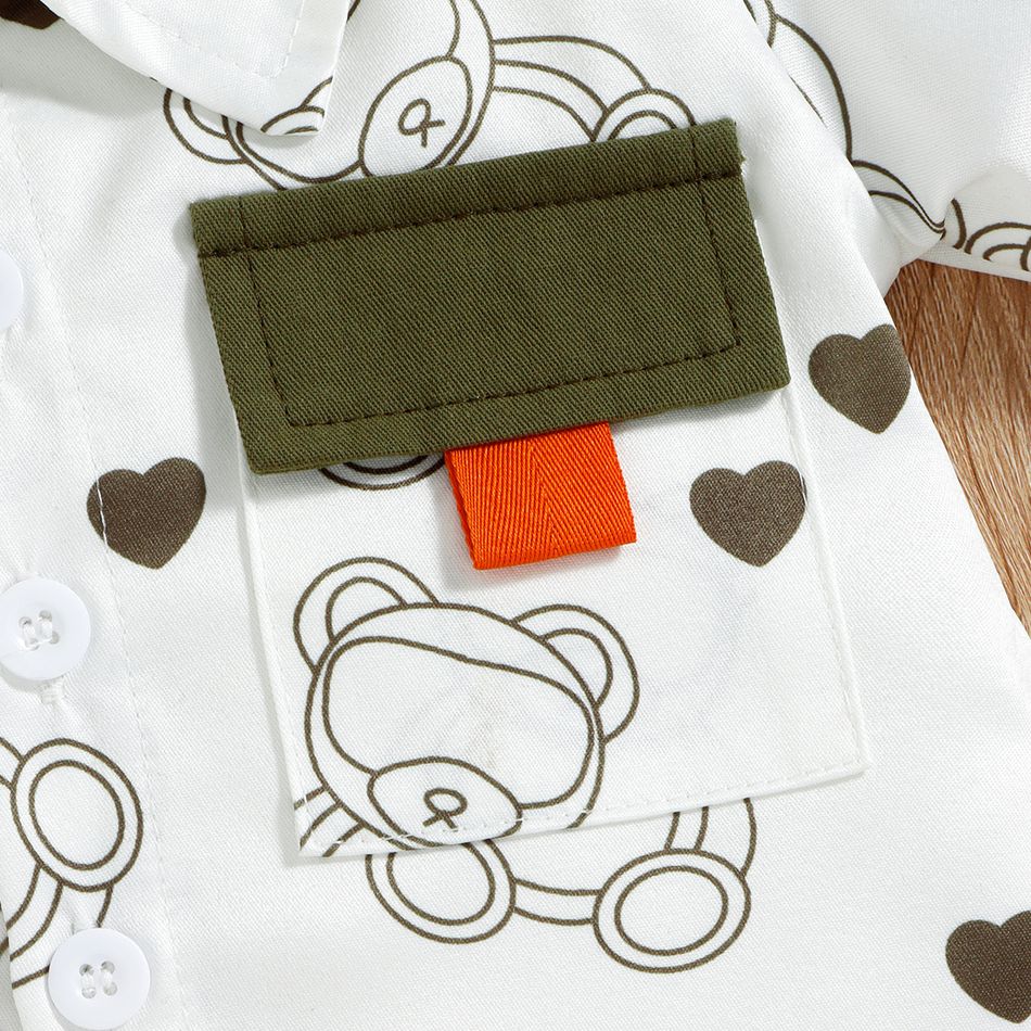 2pcs Baby Boy/Girl 100% Cotton Shorts and All Over Bear Print Short-sleeve Shirt Set White big image 6