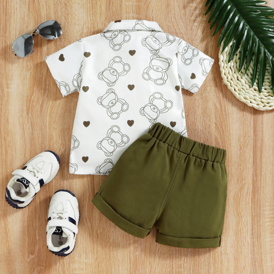 2pcs Baby Boy/Girl 100% Cotton Shorts and All Over Bear Print Short-sleeve Shirt Set White big image 2