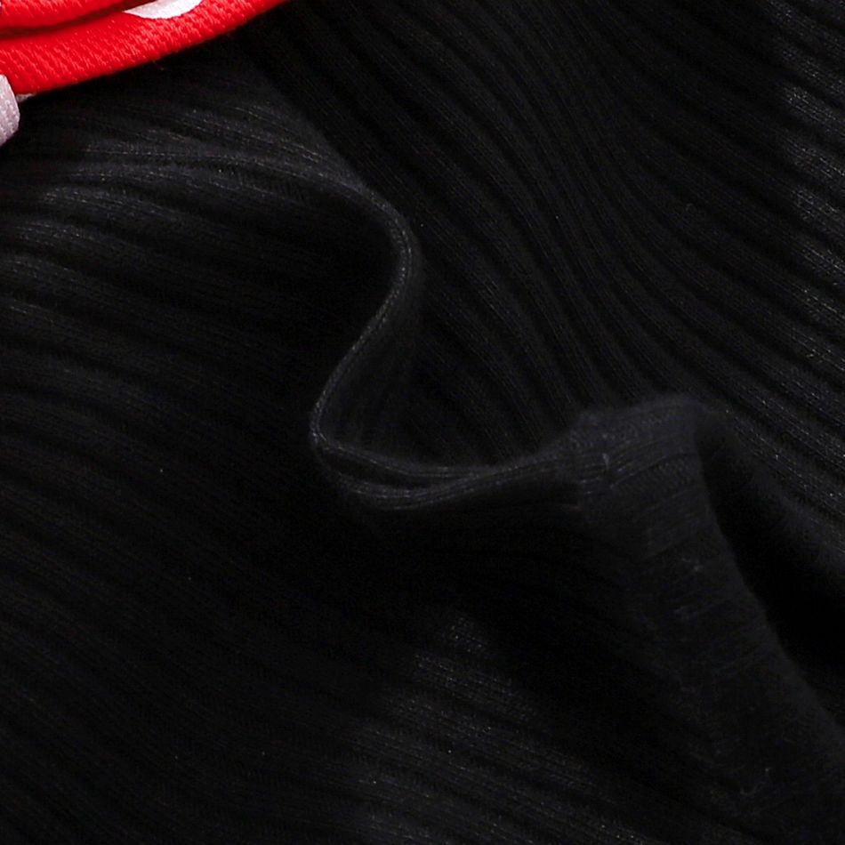 3pcs Baby Girl 100% Cotton Long-sleeve Polka Dots Crop Jacket and Rib Knit Spliced Mesh Cami Dress with Headband Set Black big image 8