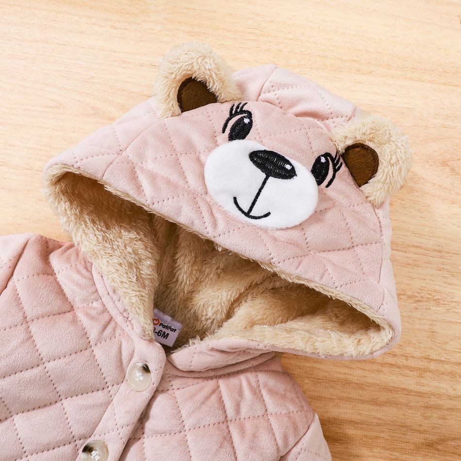 Baby Girl Thermal Lined Quilted Animal Embroidered Hooded Long-sleeve Coat Pink big image 3