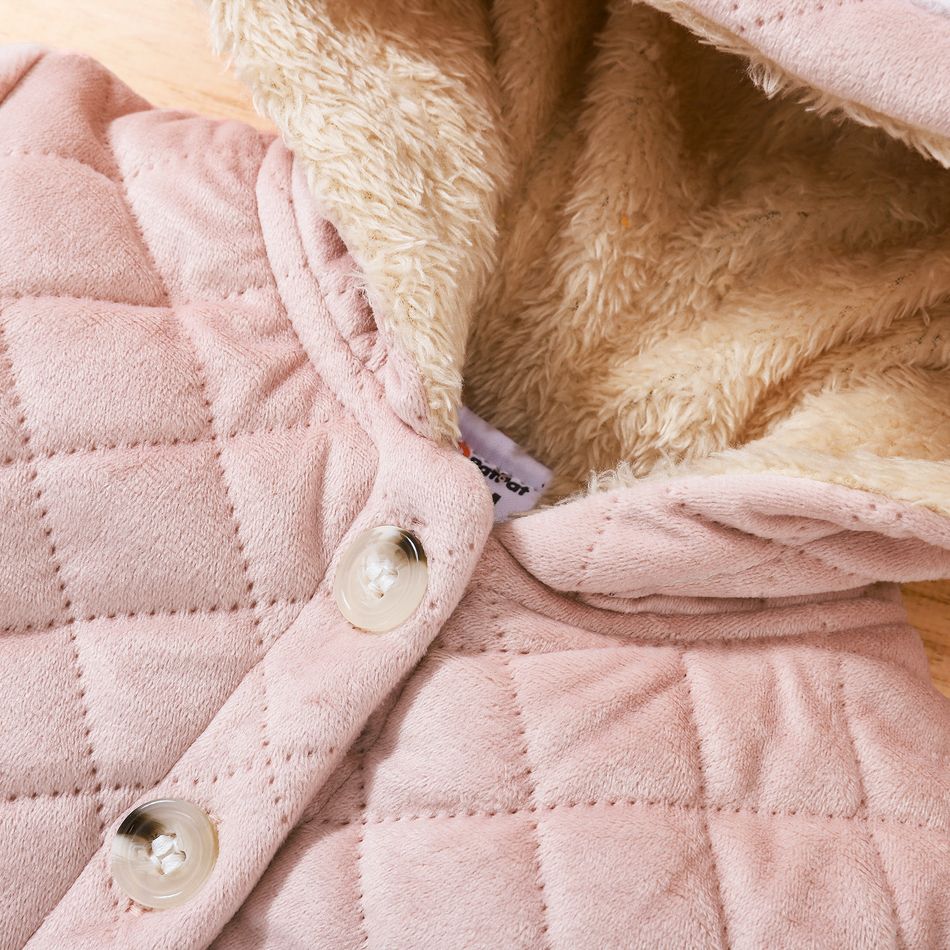 Baby Girl Thermal Lined Quilted Animal Embroidered Hooded Long-sleeve Coat Pink big image 4