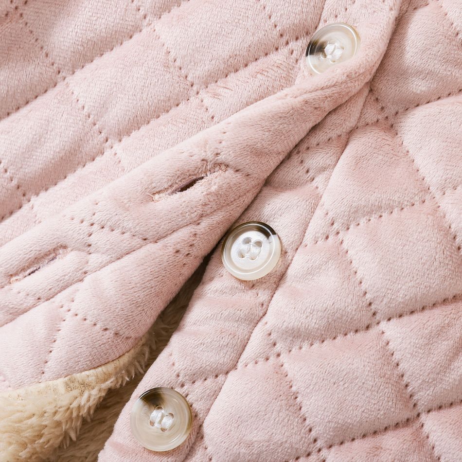 Baby Girl Thermal Lined Quilted Animal Embroidered Hooded Long-sleeve Coat Pink big image 5