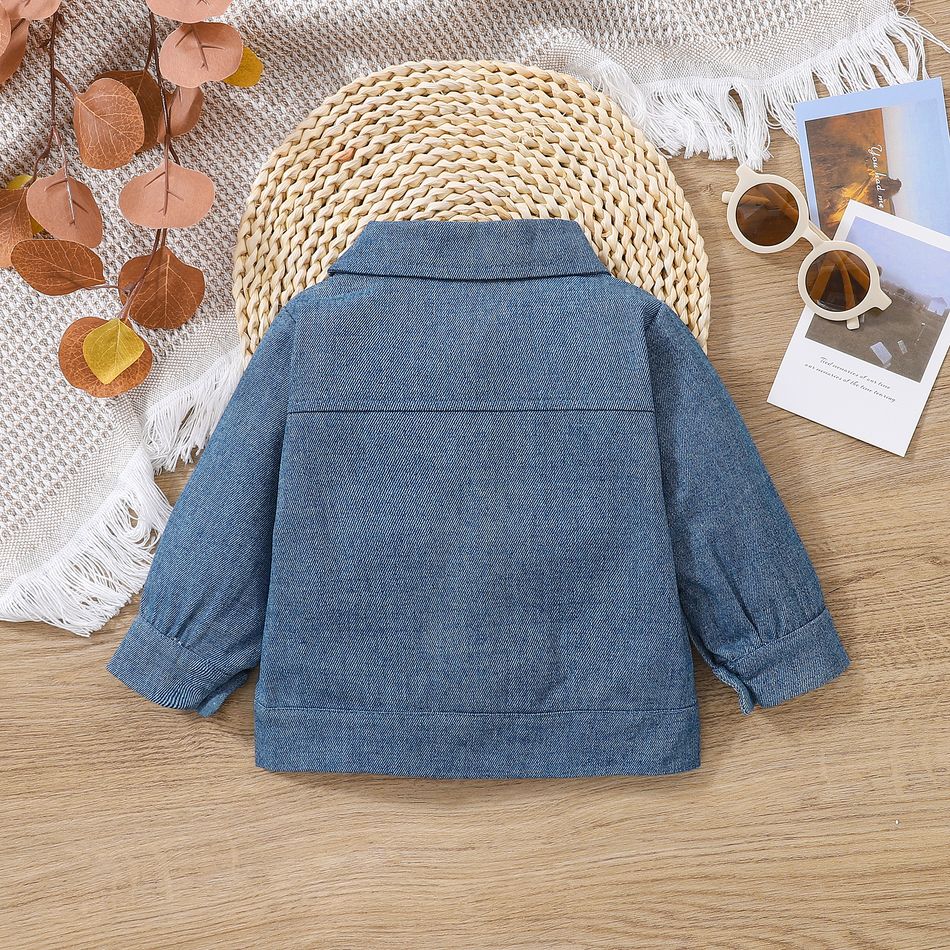 100% Cotton Baby Boy 3D Bear Decor Button Front Long-sleeve Denim Jacket Blue big image 2