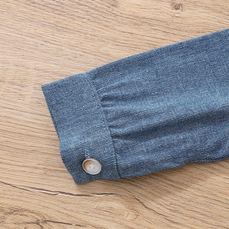 100% Cotton Baby Boy 3D Bear Decor Button Front Long-sleeve Denim Jacket Blue big image 6