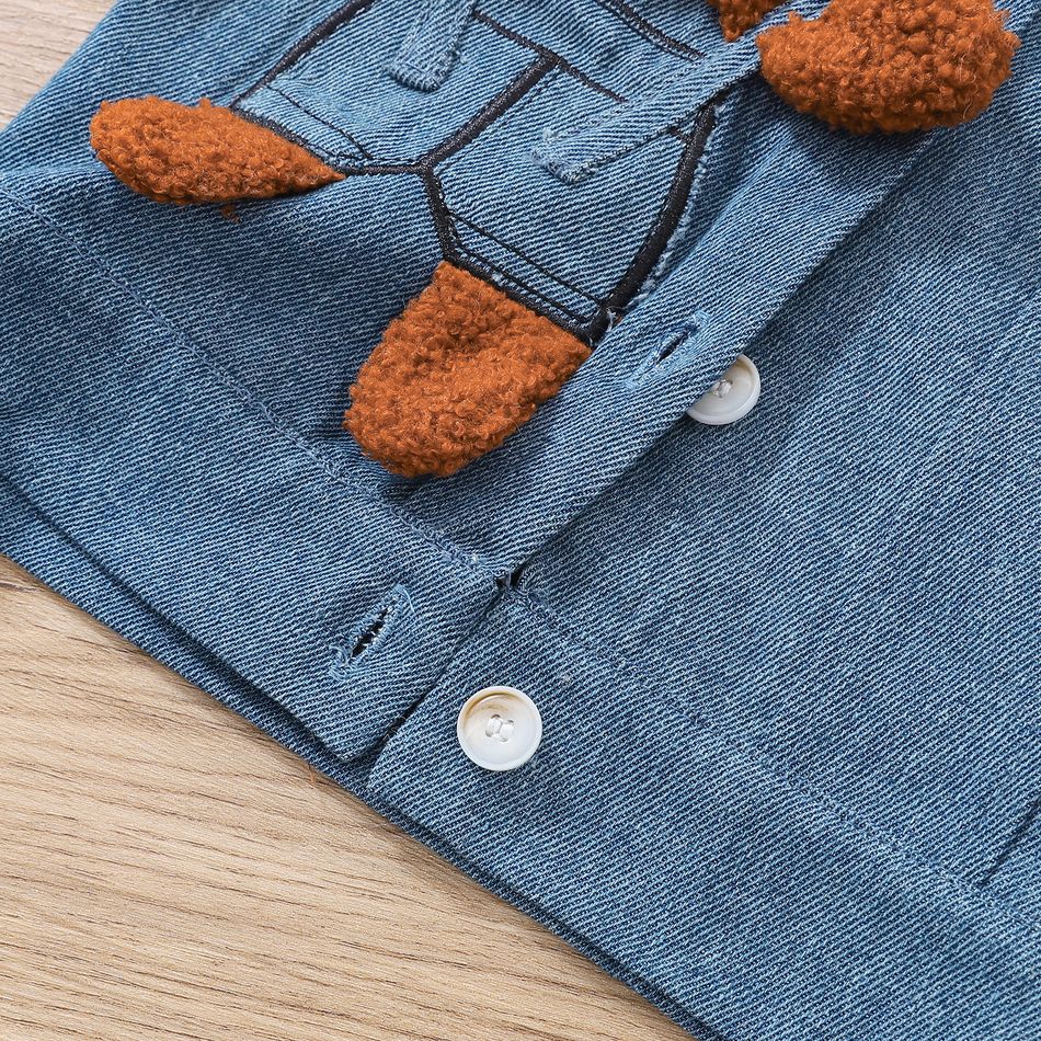 100% Cotton Baby Boy 3D Bear Decor Button Front Long-sleeve Denim Jacket Blue big image 5
