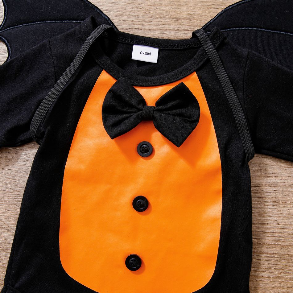 Halloween 3pcs Baby Boy 95% Cotton Long-sleeve Bow Tie Romper with Detachable Bat Decor and Hat Set Black big image 3
