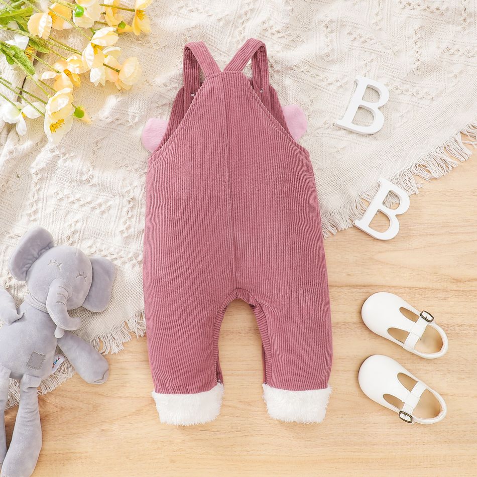 Baby Girl Elephant Embroidered Patched Corduroy Overalls Dark Pink big image 2