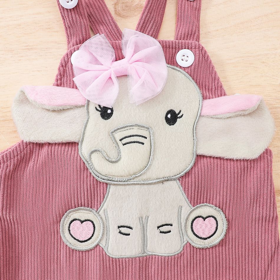 Baby Girl Elephant Embroidered Patched Corduroy Overalls Dark Pink big image 5